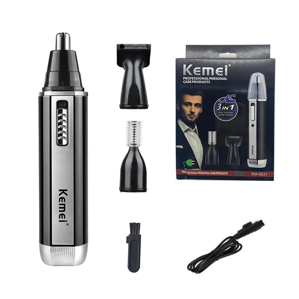 Kemei Electric Nose Hair Trimmer For Men and Women Ear Neck Eyebrow Trimmer All-in-one Shaver Clean Trimmer Razor Remover Kit