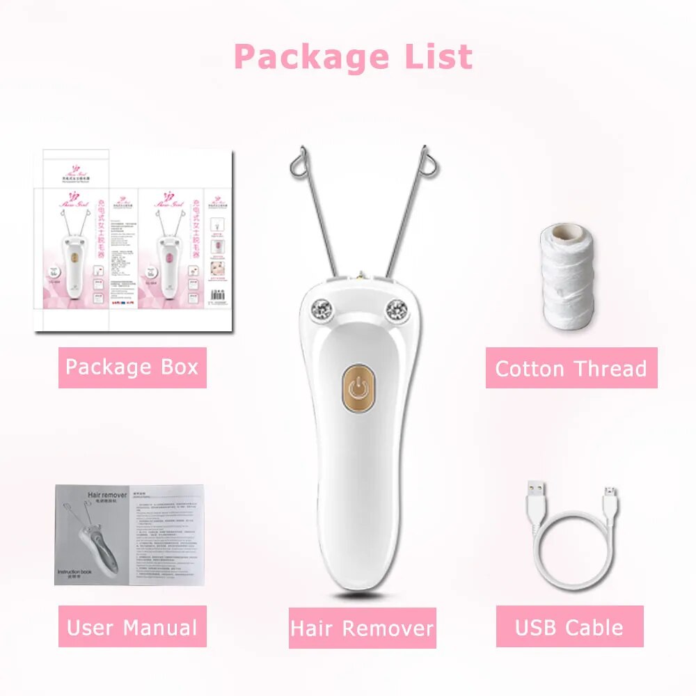Electric Hair Remover Women Beauty Epilator Body Facial Hair Removal Defeatherer Cotton Thread Depilator for All Body Parts