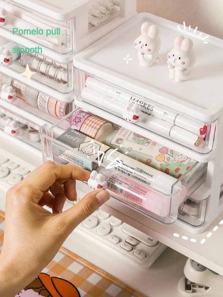 1-piece Desk Storage Drawer Cute Plastic Transparent Box Stationery Cosmetics Container