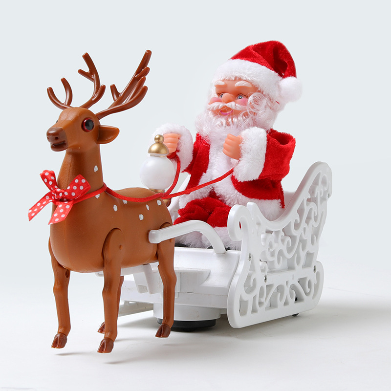 1pc, Elk Pulling Car Music Electric Santa Claus Christmas Christmas Gifts Christmas Table Decoration Christmas Party Decoration Gifts
