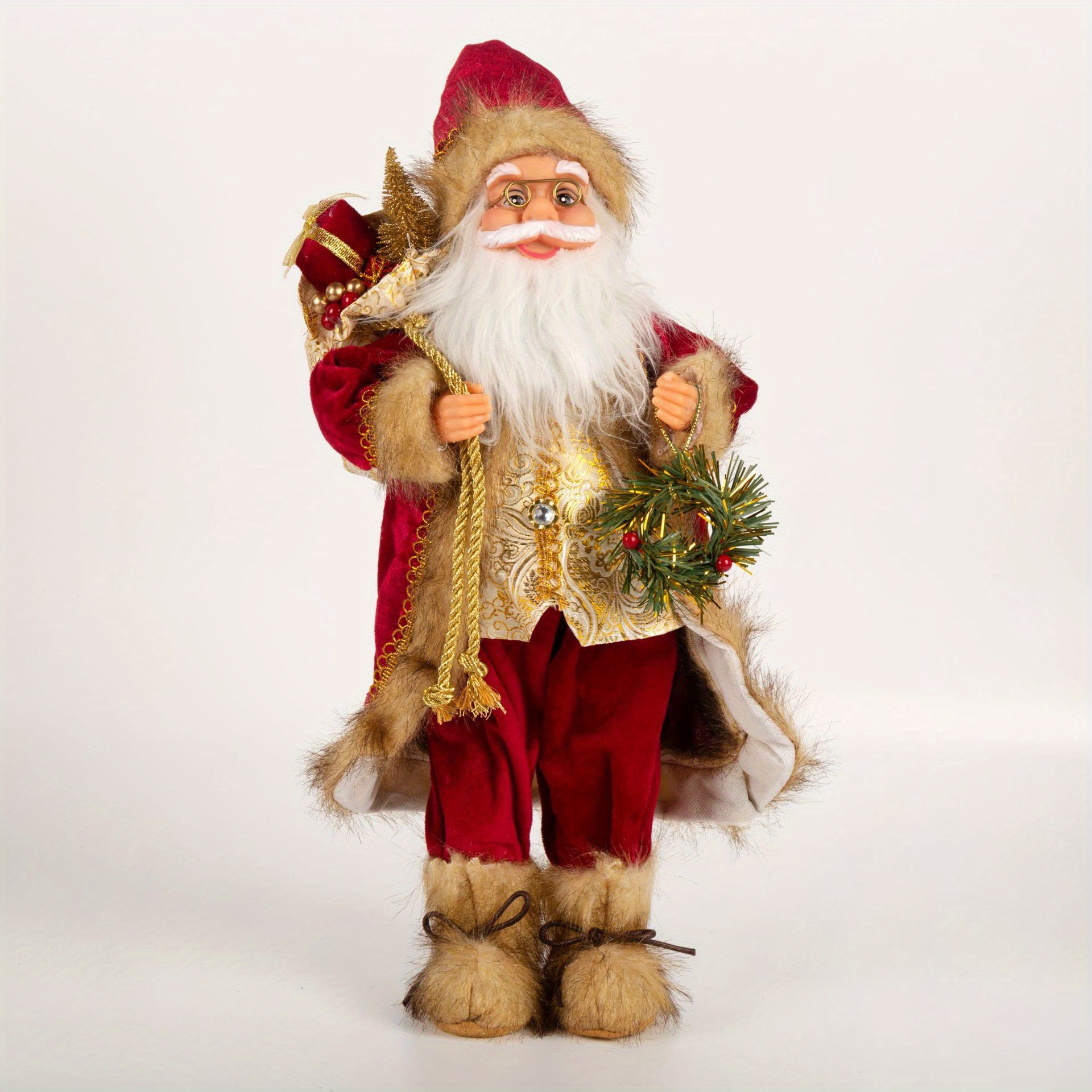 1pc Santa Claus Decorations, With Wreath And Gifts Bag, Christmas Standing Figurine Ornaments ,For New Year Christmas Decoration, Navidad Natal Gifts,11.8inch