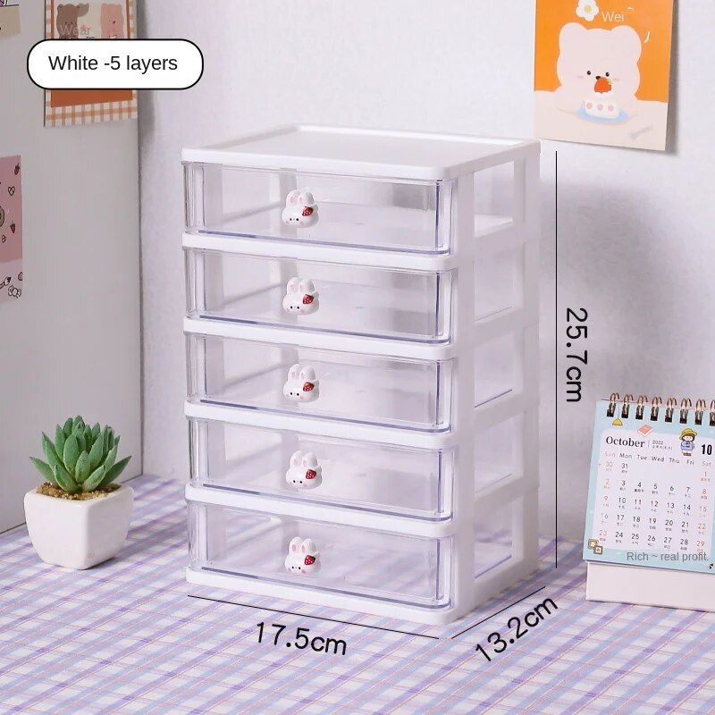 1-piece Desk Storage Drawer Cute Plastic Transparent Box Stationery Cosmetics Container