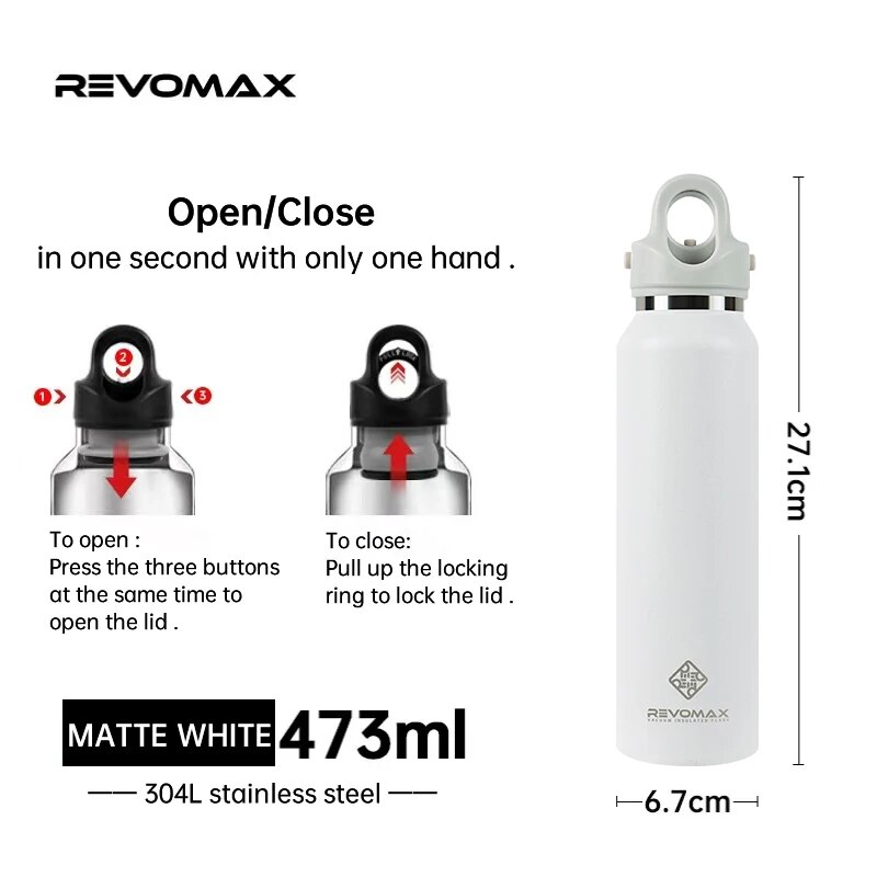 RevoMax 350/500/750/1000ml Double Wall Stainles Steel Water Bottle Thermos Bottle Keep Hot and Cold Insulated Vacuum Flask