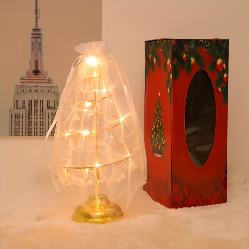 1pc Christmas Iron Night Light, Transparent Crystal Christmas Tree Light, Birthday Room Bedroom Atmosphere Light, Decorative Table Lamp