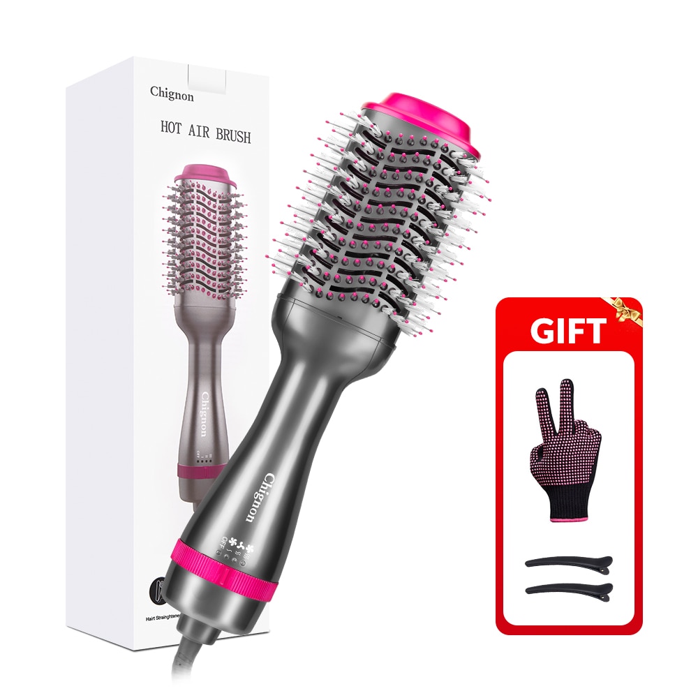 Hot Air Brush Multi-Function Hair Dryer Straightener Curler Comb One Step Professional Salon Hair Styler and Volumizer Ion Blow