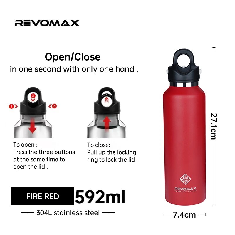 RevoMax 350/500/750/1000ml Double Wall Stainles Steel Water Bottle Thermos Bottle Keep Hot and Cold Insulated Vacuum Flask
