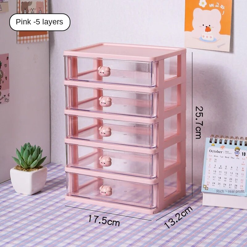 1-piece Desk Storage Drawer Cute Plastic Transparent Box Stationery Cosmetics Container