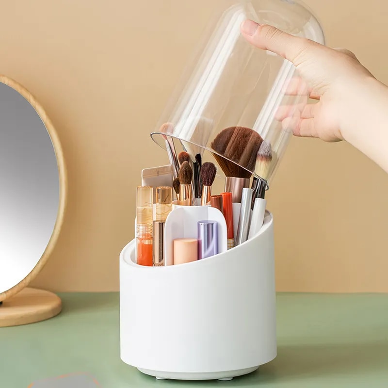 360° Rotating Makeup Brush Storage Box Portable Desktop Cosmetic Organizer Lipstick Eyebrow Pencil Eye Shadow Brush Holder
