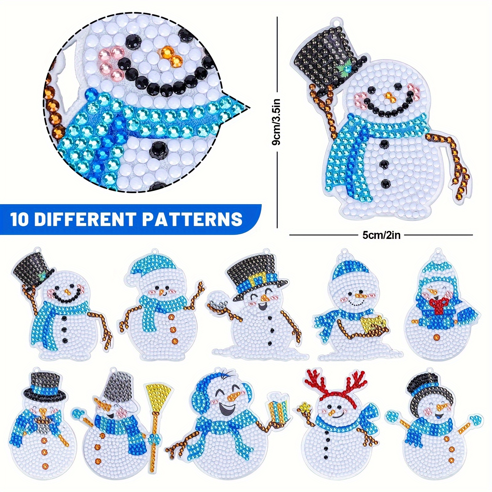 10pcs Christmas Diamond Painting Keychain Kit, DIY Blue Snowman Diamond Art Mosaic Keychain, Ladies Backpack Hanging Ornaments, Christmas Decoration, Handmade Gifts