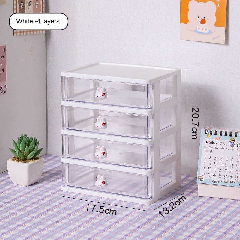 1-piece Desk Storage Drawer Cute Plastic Transparent Box Stationery Cosmetics Container