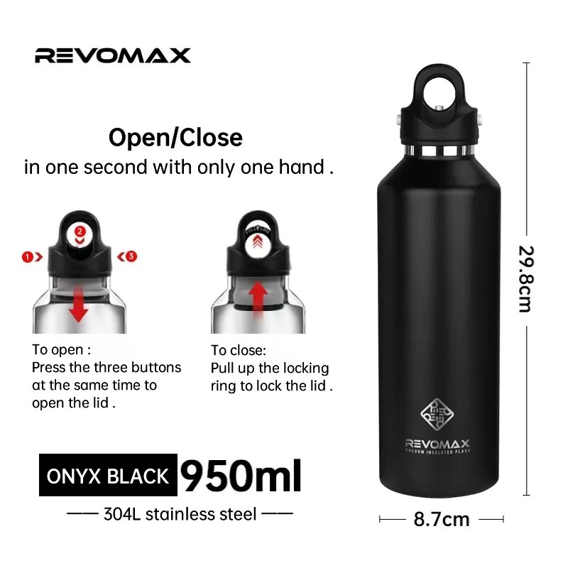 RevoMax 350/500/750/1000ml Double Wall Stainles Steel Water Bottle Thermos Bottle Keep Hot and Cold Insulated Vacuum Flask