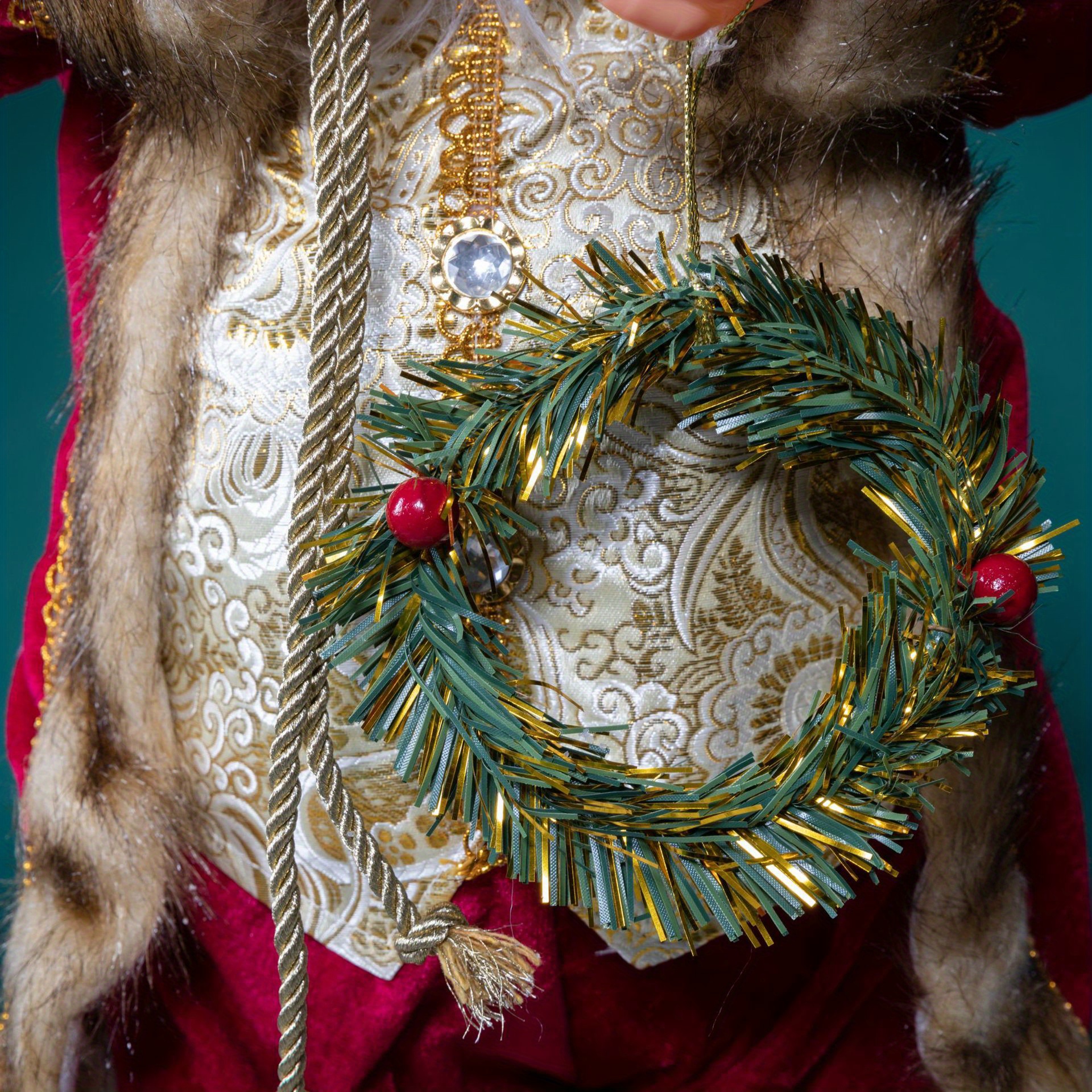 1pc Santa Claus Decorations, With Wreath And Gifts Bag, Christmas Standing Figurine Ornaments ,For New Year Christmas Decoration, Navidad Natal Gifts,11.8inch