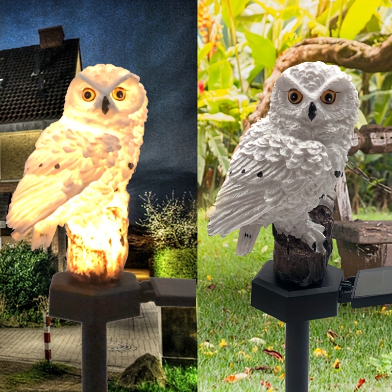 1pc Owl Figure Solar LED Lights, Resin Garden Waterproof Decorations With Stake For Outdoor Yard Pathway Outside Patio Lawn Decor To Scare Birds Away