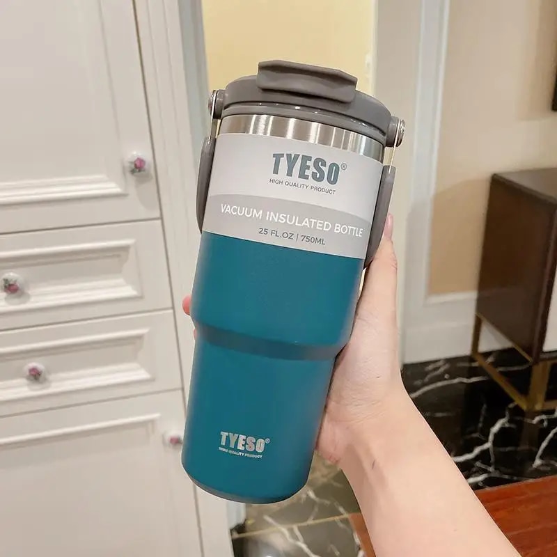 750/900ml Tyeso Thermal Bottle Coffee Cup Vacuum Mug 304 Stainless Steel Water Bottle Non-slip Leak-Proof Thermos Insulated Cup