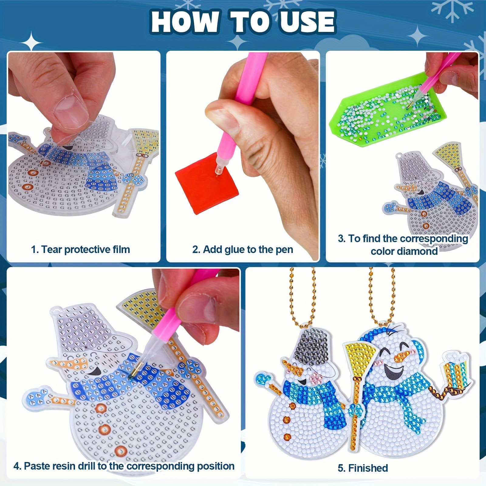 10pcs Christmas Diamond Painting Keychain Kit, DIY Blue Snowman Diamond Art Mosaic Keychain, Ladies Backpack Hanging Ornaments, Christmas Decoration, Handmade Gifts