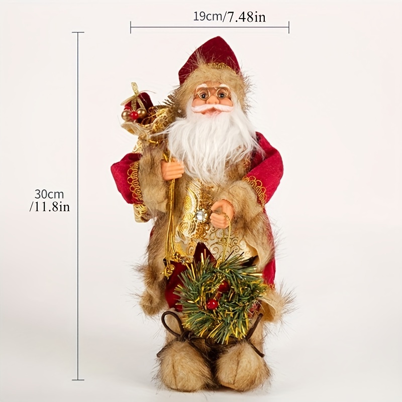 1pc Santa Claus Decorations, With Wreath And Gifts Bag, Christmas Standing Figurine Ornaments ,For New Year Christmas Decoration, Navidad Natal Gifts,11.8inch