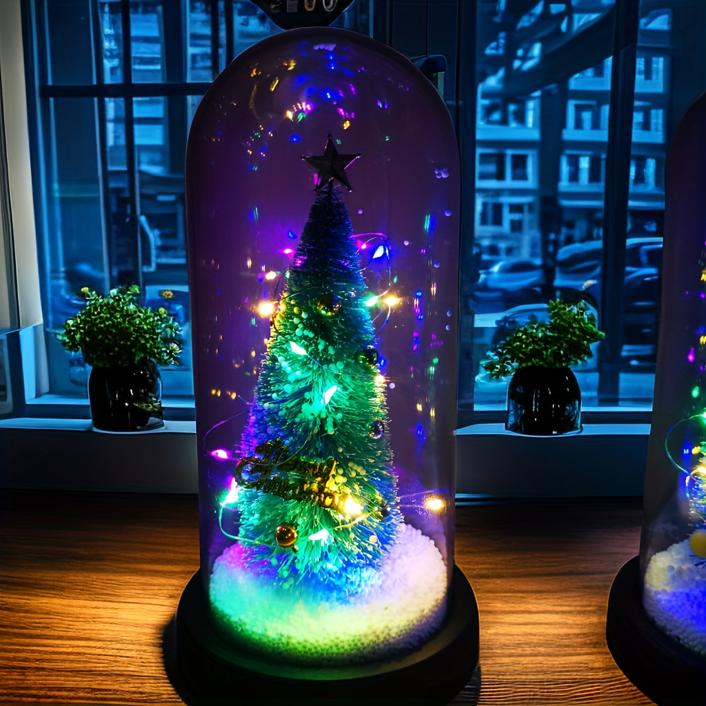 LED Illuminated Christmas Tree Glass Cover (Deer, Santa, Christmas Tree) Holiday Decorations, Gifts, And Room Decorations, Scene Decor, Room Decor, Home Decor, Holiday Party Decor, Christmas Decor