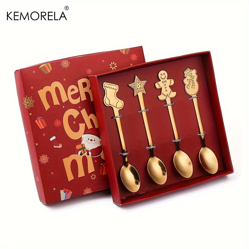 4/6PCS Christmas Fork And Spoon Set, Stainless Steel Creative Tableware, Coffee Tea Dessert Forks And Spoons Gift Set For Christmas Party Decorations