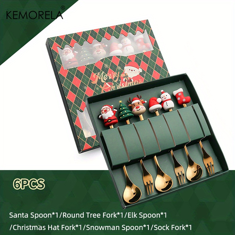 4/6PCS Christmas Fork And Spoon Set, Stainless Steel Creative Tableware, Coffee Tea Dessert Forks And Spoons Gift Set For Christmas Party Decorations