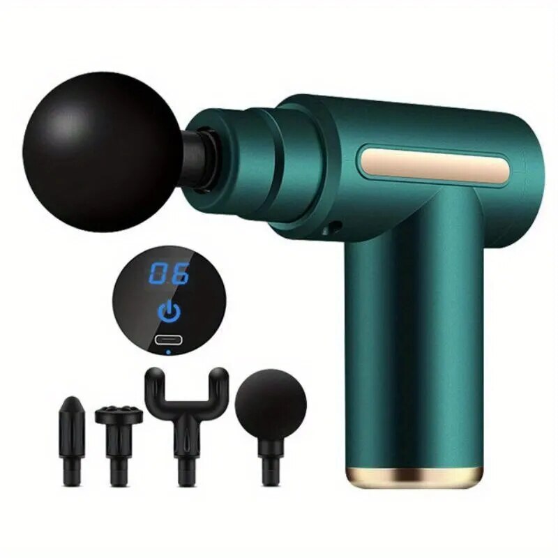 Portable Fascial Massage Gun Electric Percussion Pistol Massager Body Relaxation With LED Touch Screen 4Replaceable Massage Head