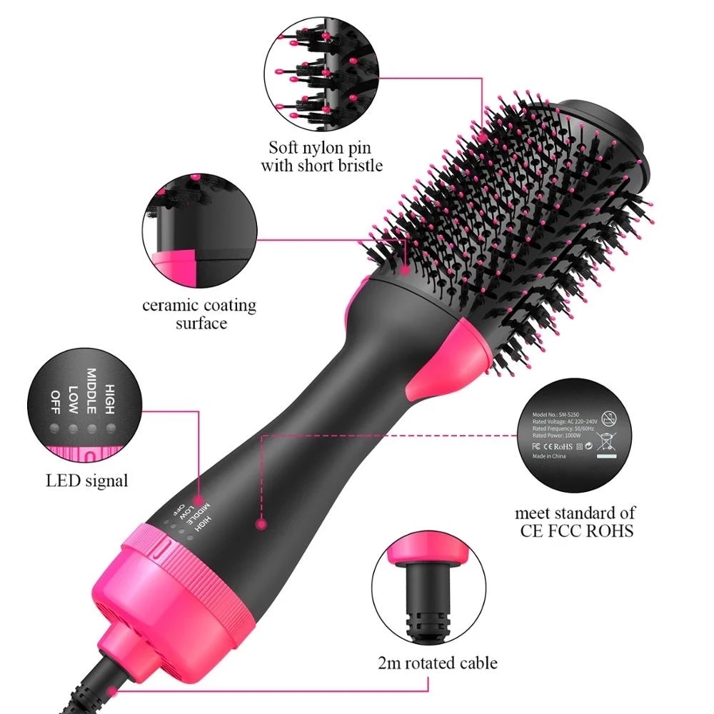 Hair Dryer Hot Air Brush Styler and Volumizer One Step Multifunction Hair Sraightener Curler Comb Electric Ion Blow Dryer Brush