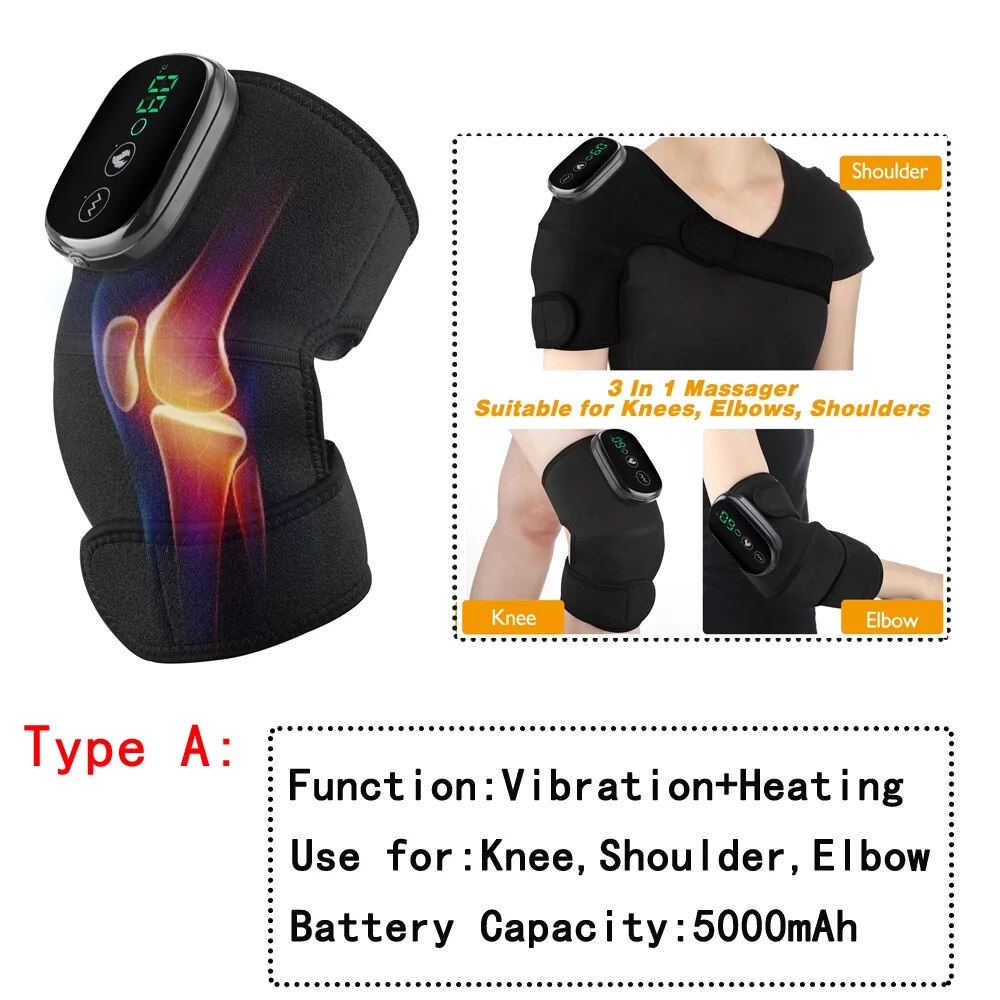 Electric Heating Therapy Knee Vibration Massager Leg Joint Physiotherapy Elbow Warm Wrap Arthritis Pain Relief Knee Pad Massage
