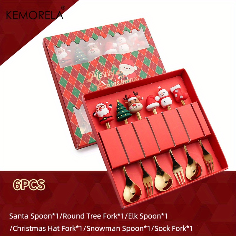 4/6PCS Christmas Fork And Spoon Set, Stainless Steel Creative Tableware, Coffee Tea Dessert Forks And Spoons Gift Set For Christmas Party Decorations