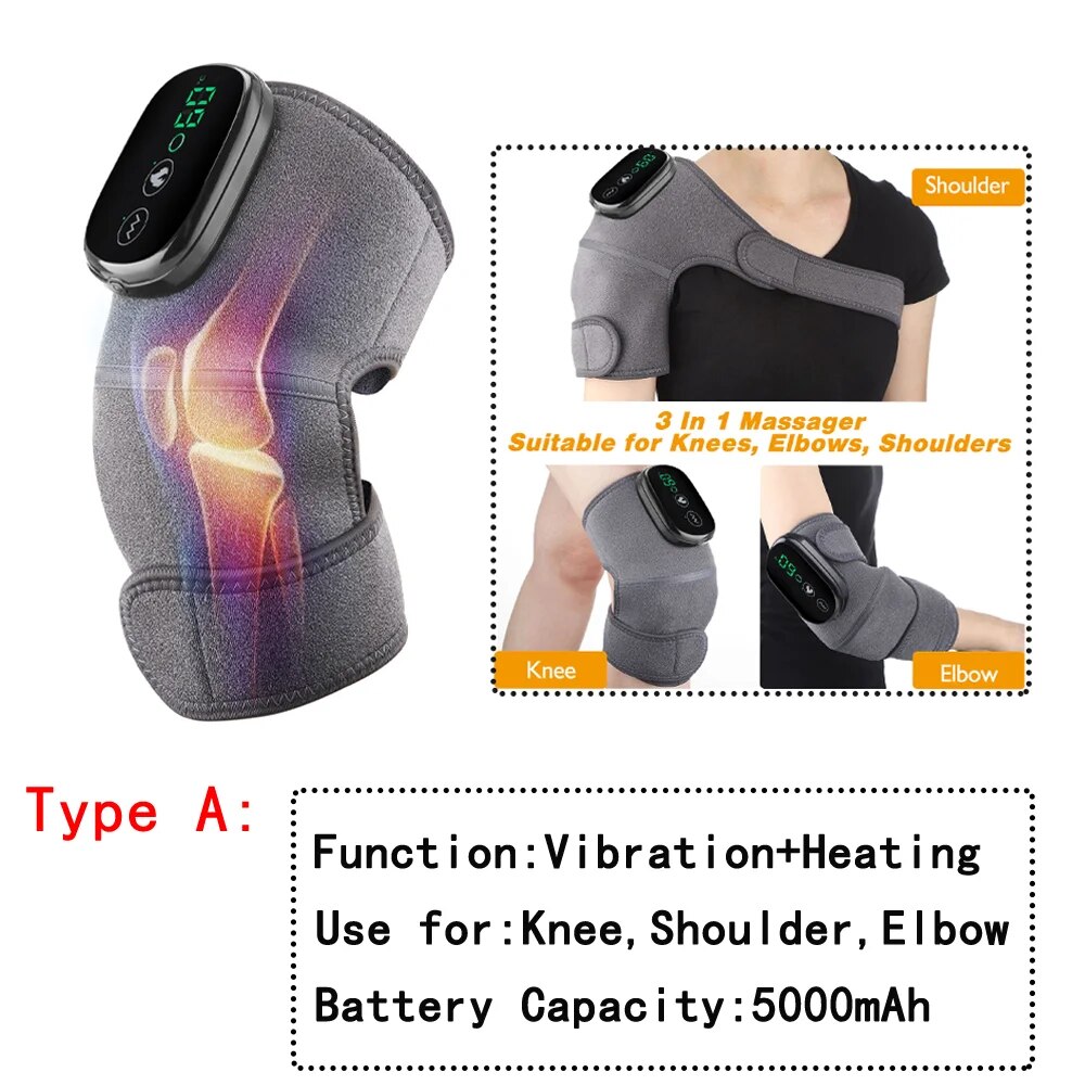 Electric Heating Therapy Knee Vibration Massager Leg Joint Physiotherapy Elbow Warm Wrap Arthritis Pain Relief Knee Pad Massage