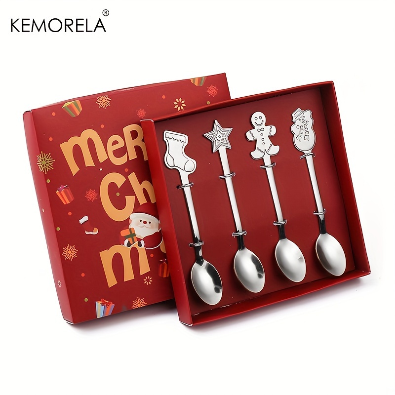 4/6PCS Christmas Fork And Spoon Set, Stainless Steel Creative Tableware, Coffee Tea Dessert Forks And Spoons Gift Set For Christmas Party Decorations