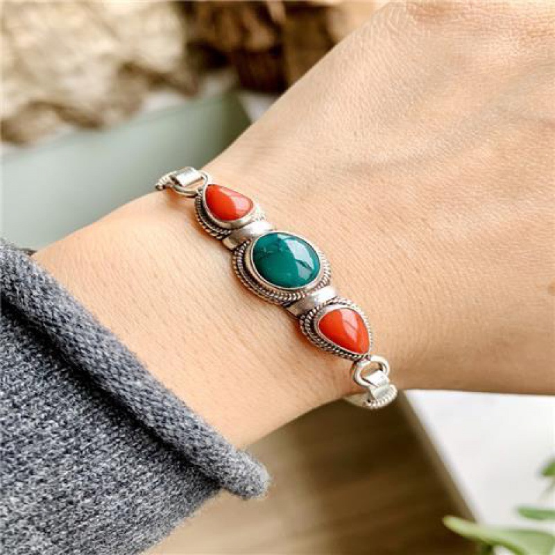 Bohemia Blue Natural Stone Hand Jewelry Accessories Simple Silver Color Bracelet For Man Woman Party Birthday Gifts