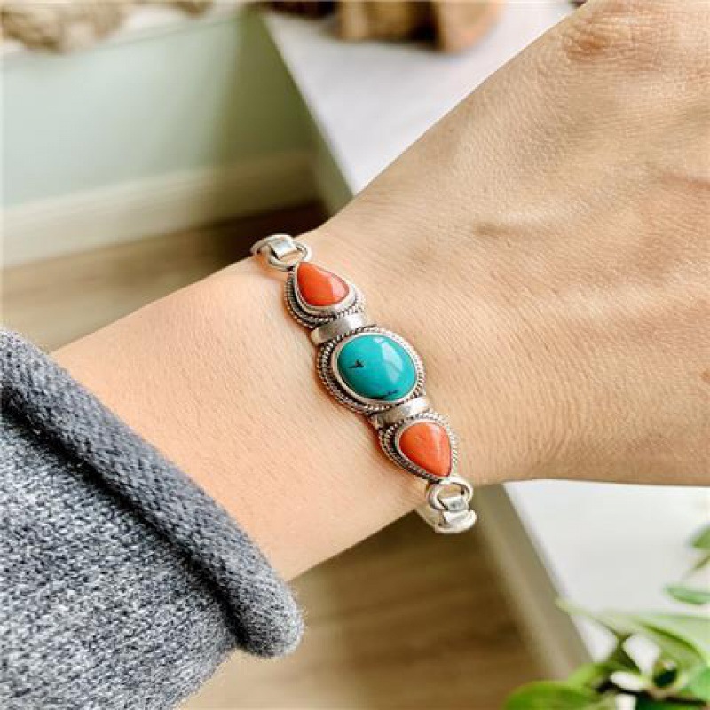 Bohemia Blue Natural Stone Hand Jewelry Accessories Simple Silver Color Bracelet For Man Woman Party Birthday Gifts