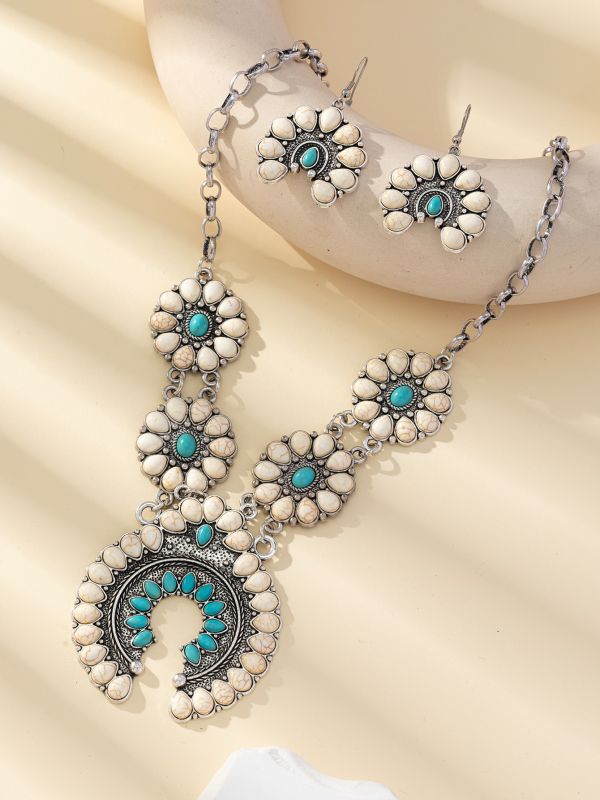 Bohemian Style Turquoise Necklace & Earrings