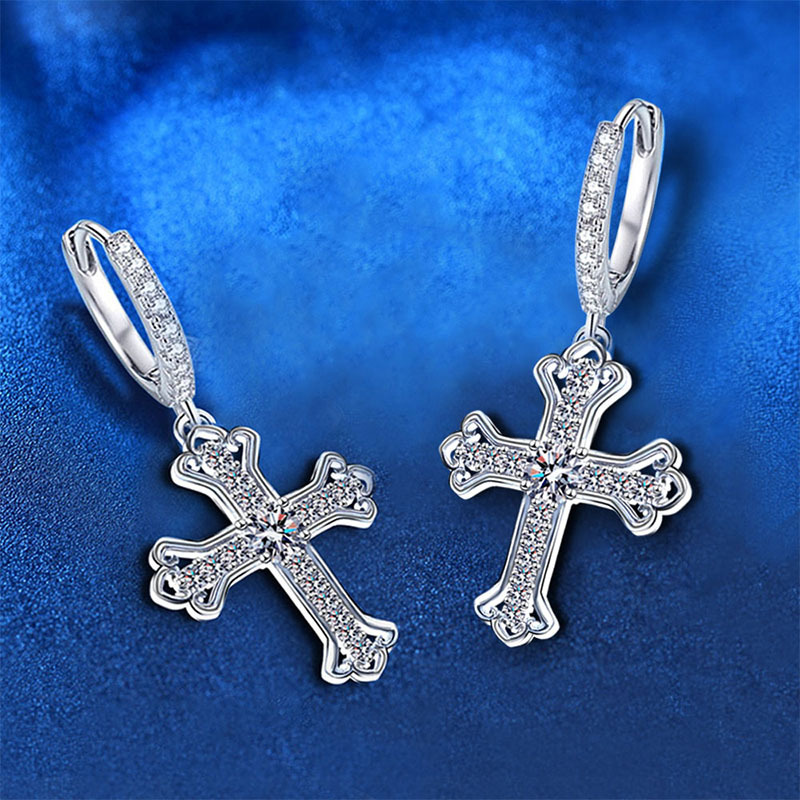 Cross Moissanite Earrings