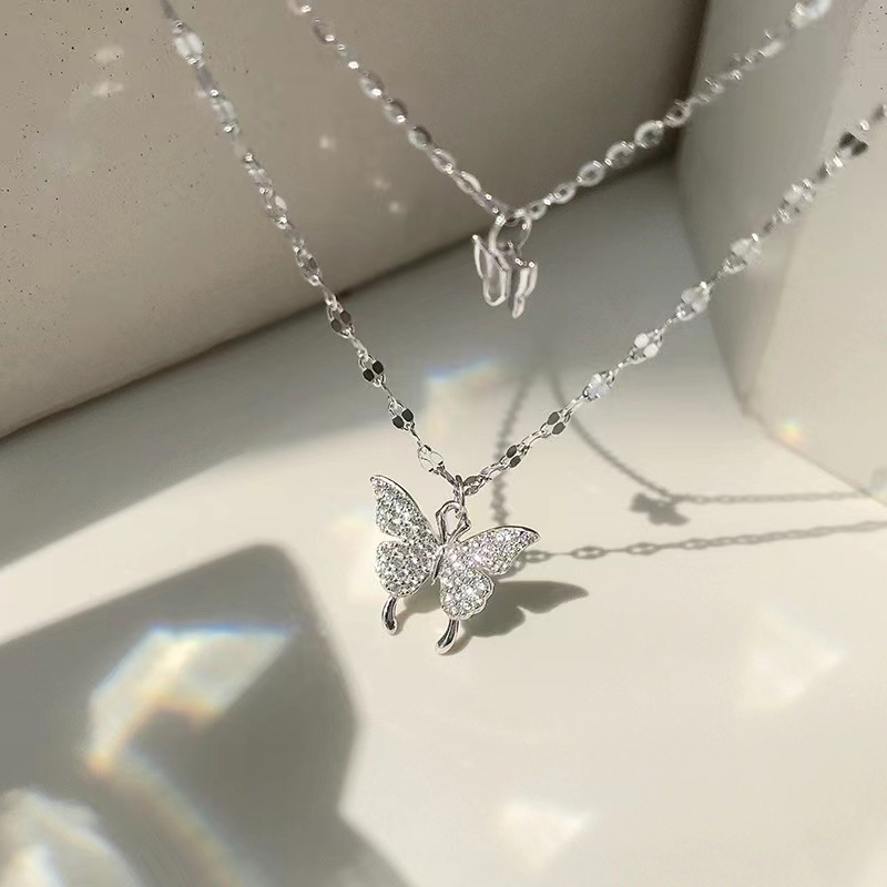 #26  S925 Sterling Silver Bow Necklace Women's Butterfly Personalized Versatile Necklace