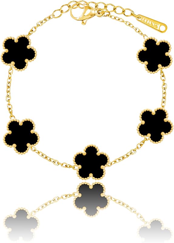 18K Gold Plated Clover Necklace Five Leaf Clover Bracelet Pendant Ring Earrings Set Fashion Flower Jewelry for Women Gifts
