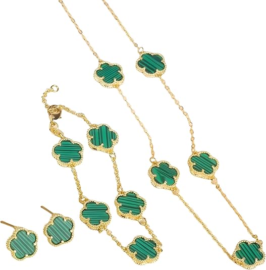 14K Gold-Filled Clover Necklace For Women - Classic Five-Leaf Flower Set Bracelet Necklace Earrings Jewelry Set, Five Leaf Clover Necklaces Dainty Lucky Clover Jewelry