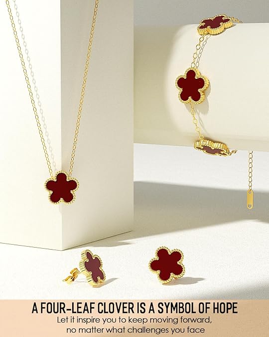 51 Five Clover Jewelry Set,18K Gold Plated Lucky Clover Bracelet,Four Leaf Clover Necklace and Clover Earrings Fashion Jewelry Sets Gifts for Women/Mon