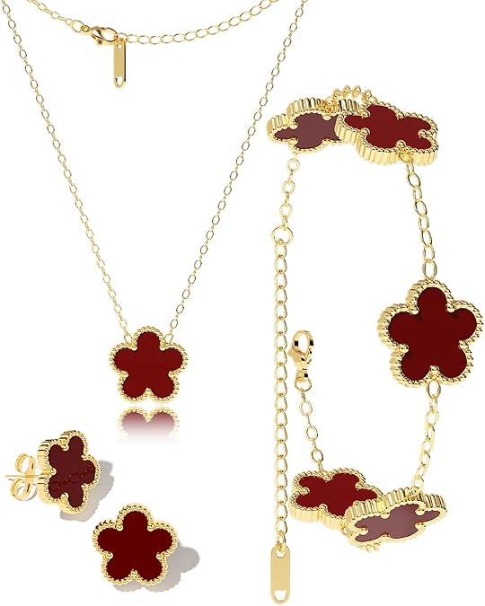 51 Five Clover Jewelry Set,18K Gold Plated Lucky Clover Bracelet,Four Leaf Clover Necklace and Clover Earrings Fashion Jewelry Sets Gifts for Women/Mon