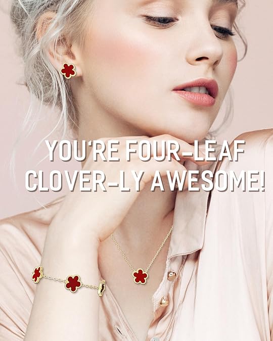53 Five Leaf Clover Jewelry Set for Women |18K Gold Plated Bracelet Necklace Earrings | 5 Leaf Lucky Choker and Ear Studs for Mother and Daughter