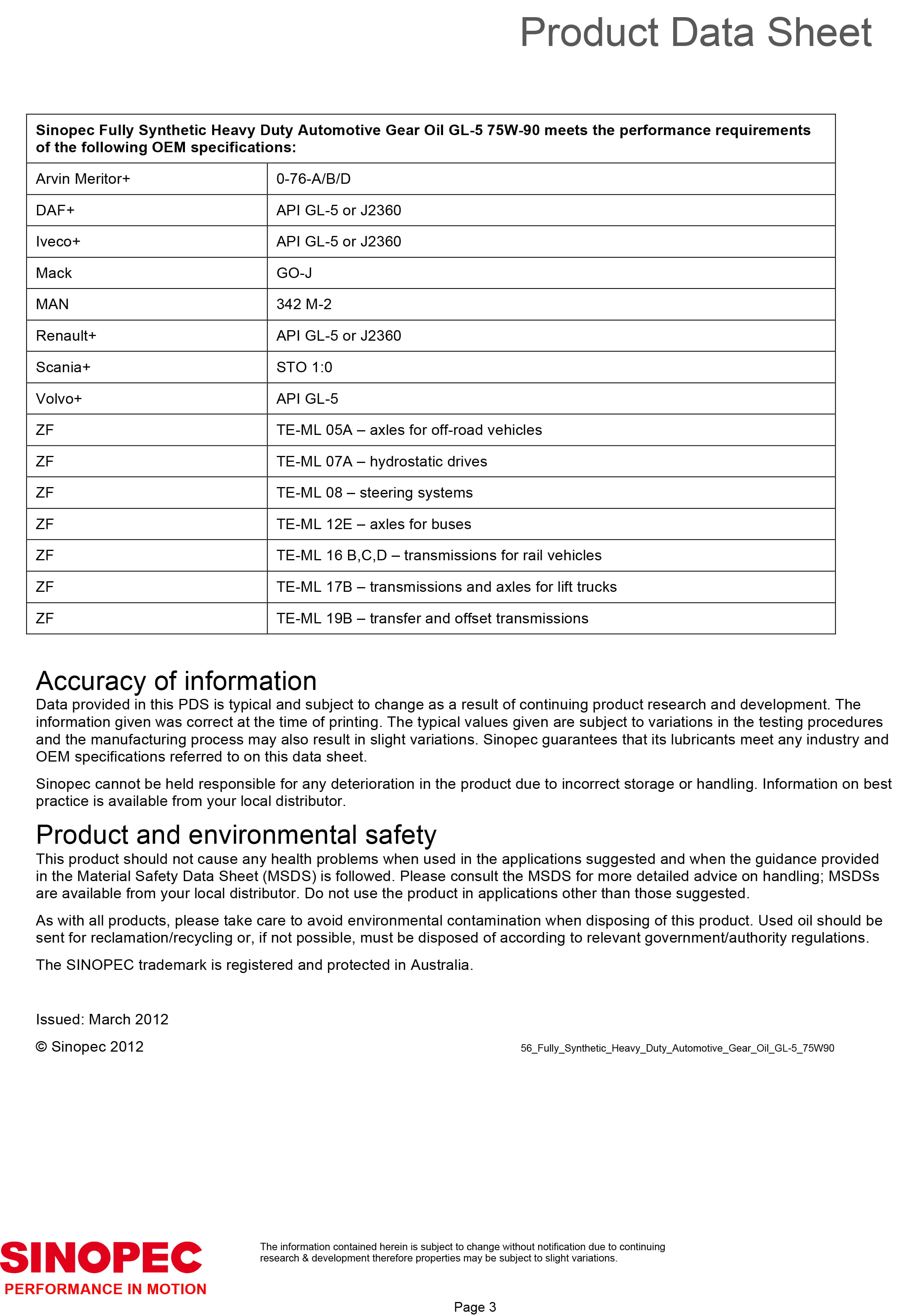 75W90 Synthetic EP Gear Lube  - 5 Gallon Pail (18L - 4.75 GAL)