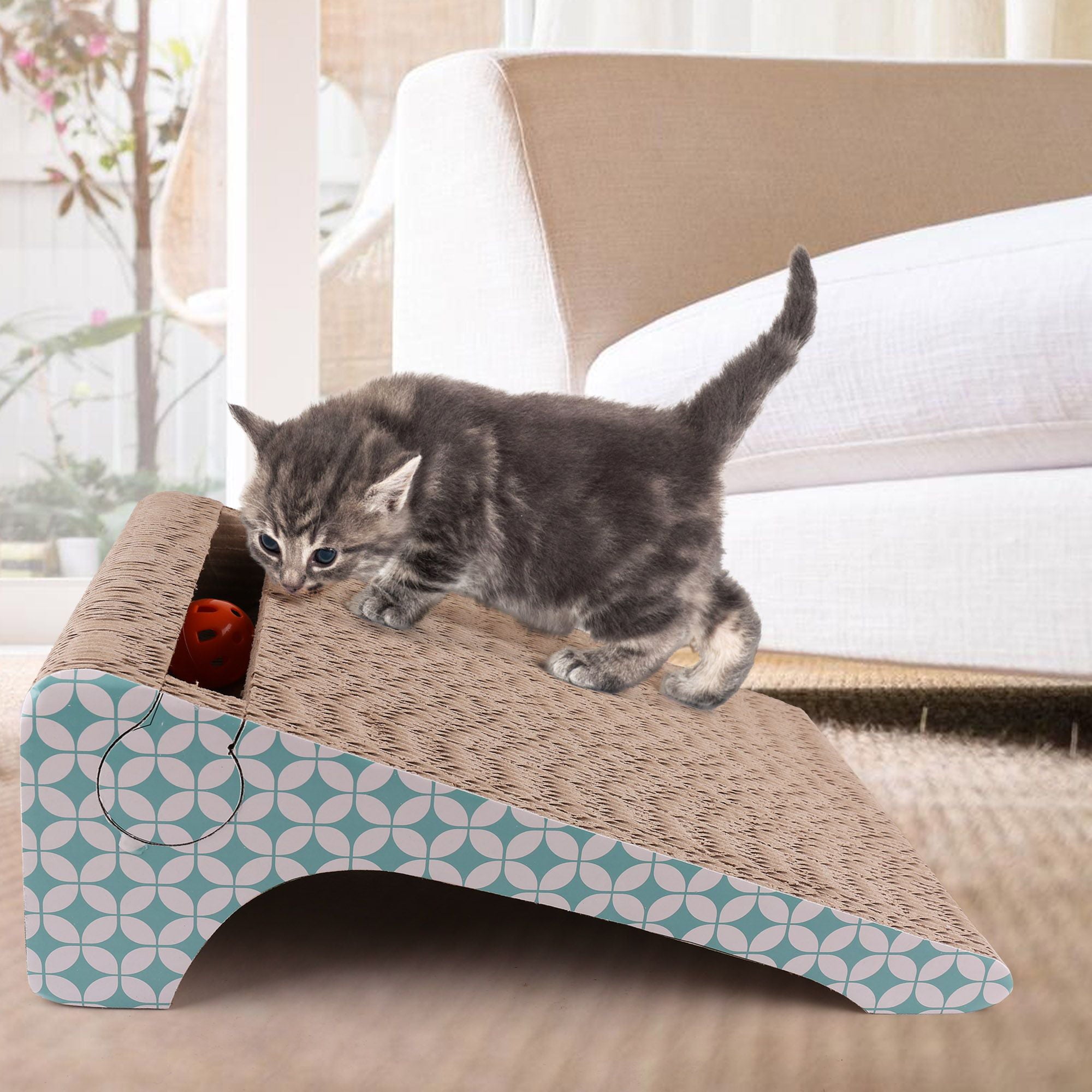 PrimePets Cat Scratcher Cardboard, Removable Cat Scratching Pad with Ball