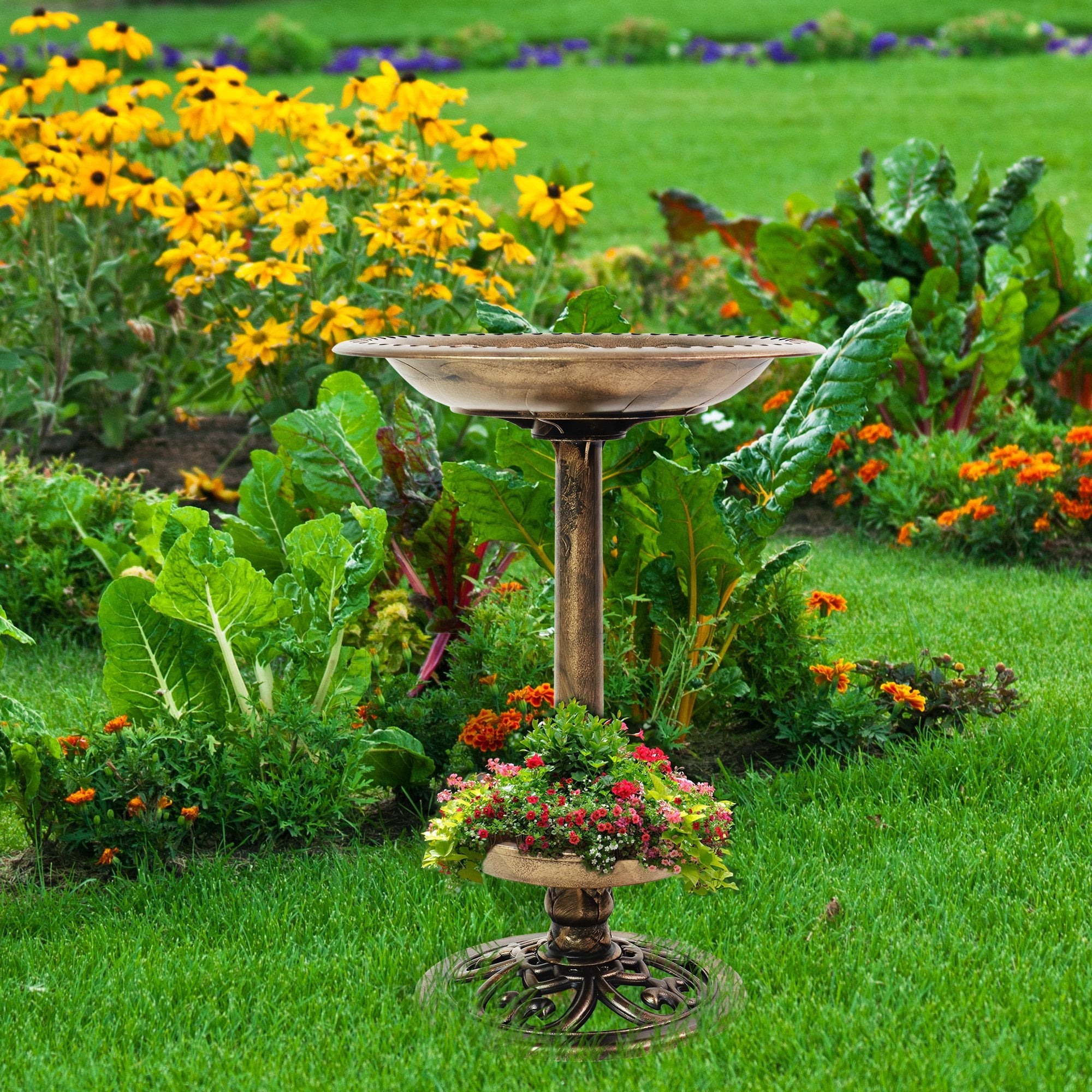 Patio Premier 28 inch Height Brushed Bronze Bird Bath with Planter