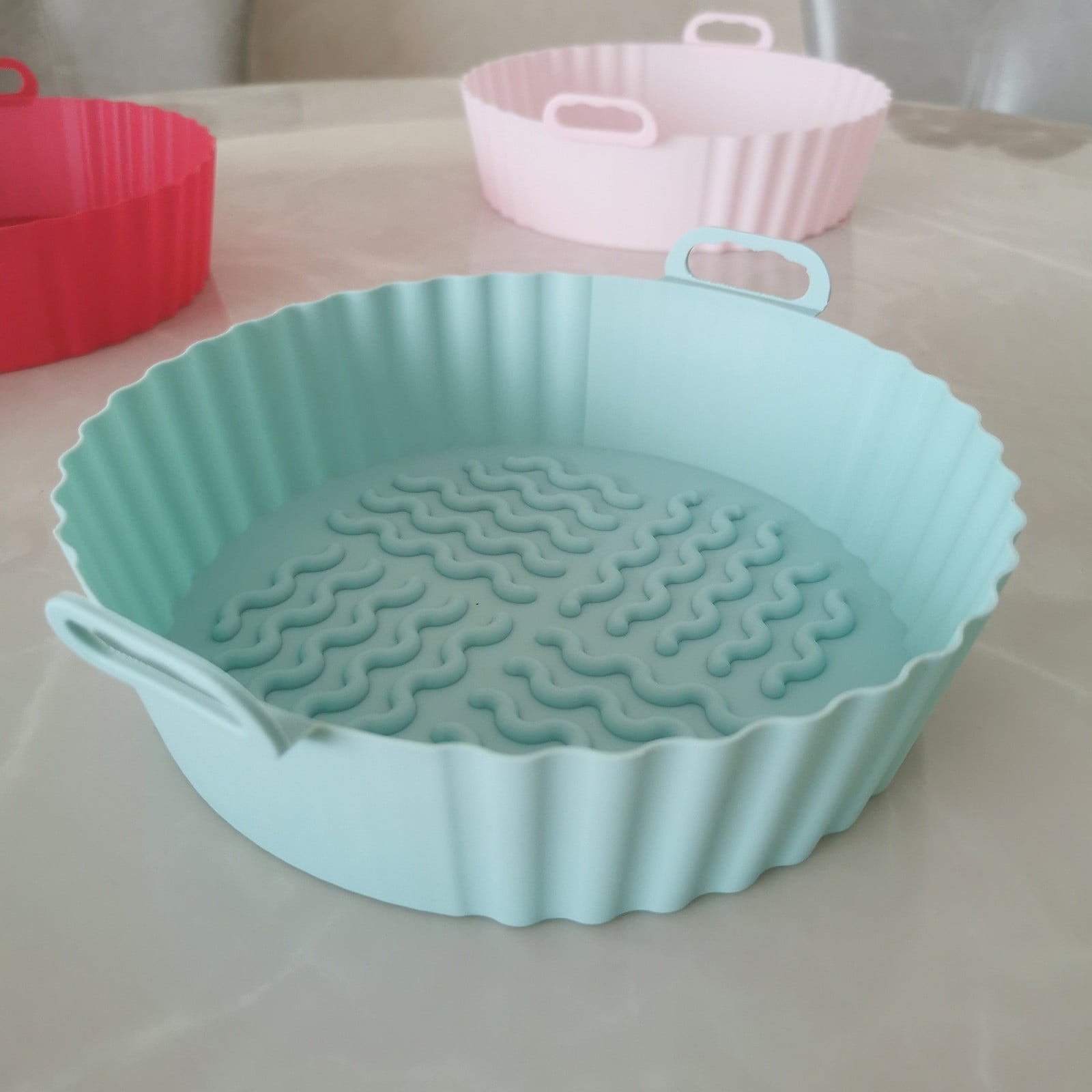 Dezsed Fryer liners Clearance Reusable Air Fryer Silicone Baking Pan Air Fryer Silicone Pad Air Fryer Lined 7.5 Inch Sky Blue