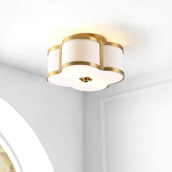 Quatrefoil 13 in. Brass Gold Metal Shade Scalloped Classic Glam LED Flush Mount