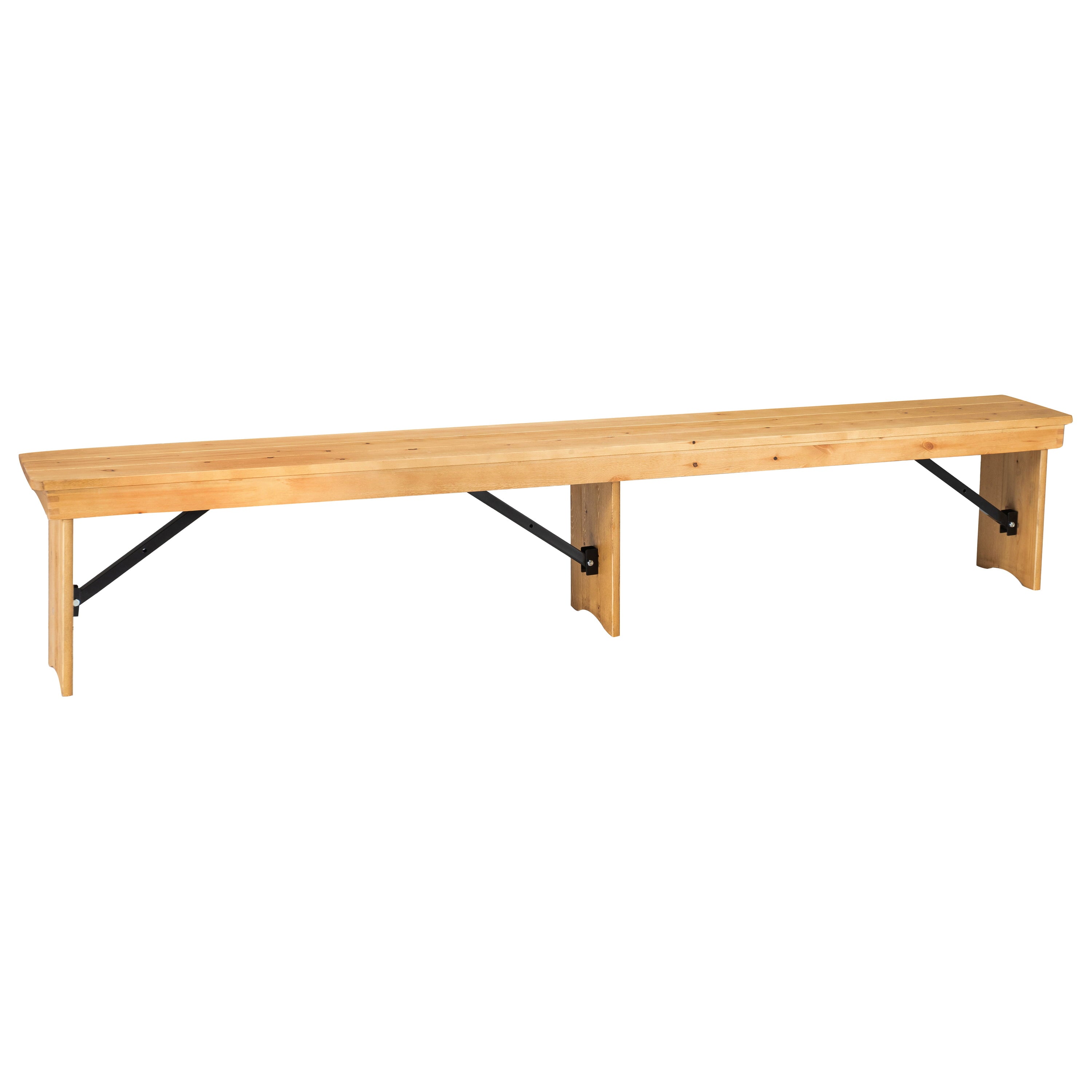 BizChair 8' x 12'' Antique Rustic Light Natural Solid Pine Folding Farm Bench with 3 Legs