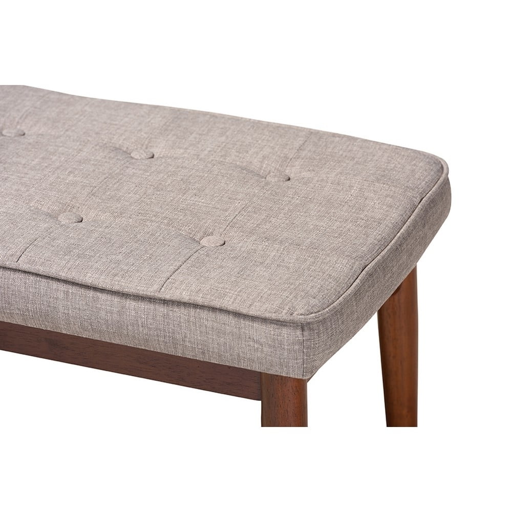 Itami Mid-Century Modern Light Grey Fabric Upholstered Medium Oak Finished Wood Dining Bench