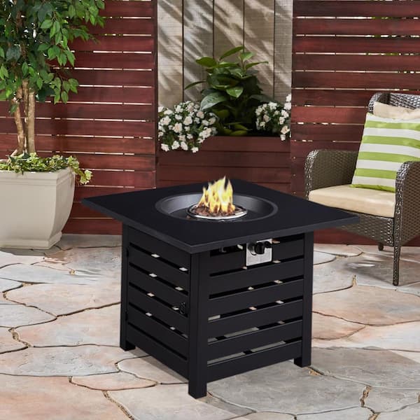 23.8 in. H x 31.75 in. W Outdoor 40000 BTU Square Black Metal Natural Gas Fire Pit Table