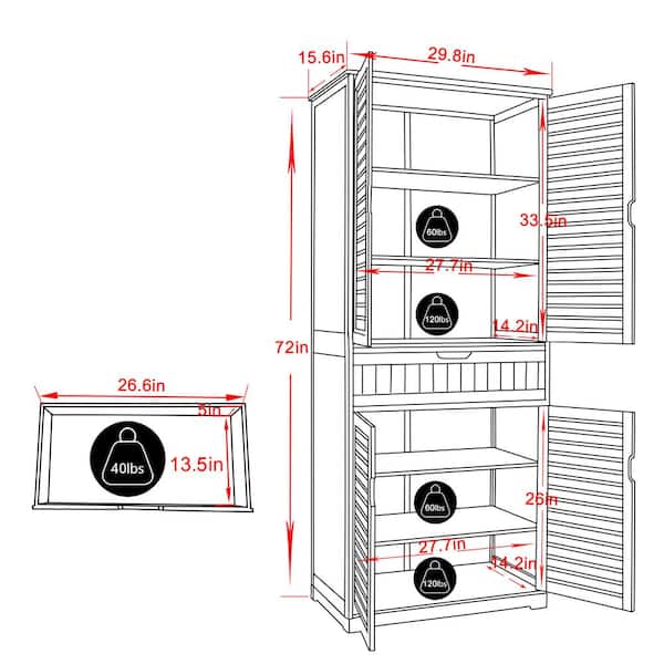 72 in. H Bamboo Kitchen Storage Pantry Cabinet Closet with Doors and Adjustable Shelves