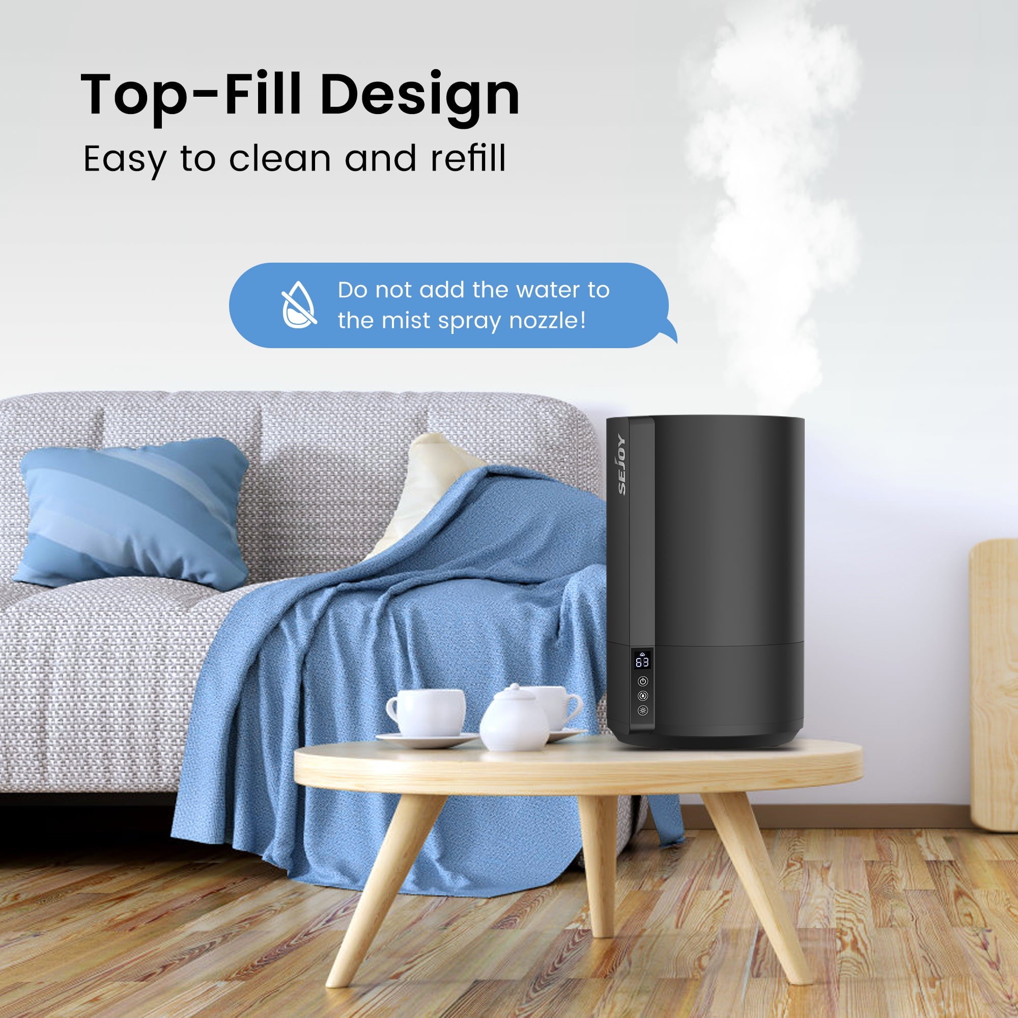 Sejoy Humidifiers for Bedroom, Quiet (3.5L Water Tank) Cool Mist Top Fill Essential Oil Diffuser for Baby Nursery and Plants,  Rapid Ultrasonic Humidification for Home Large Room,Black