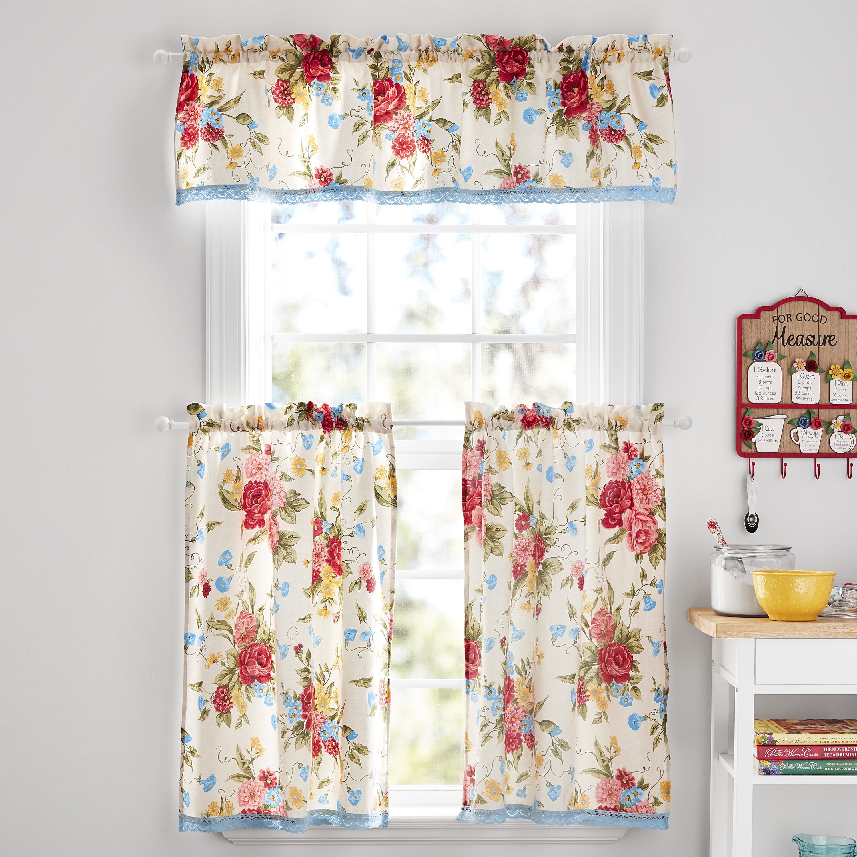 The Pioneer Woman Sweet Rose 3-Piece Floral Tier & Valance Set